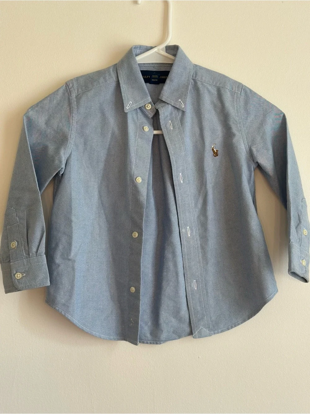Ralph Lauren Boys Blue Oxford Button Down Shirt Size 3/3T Pony Logo